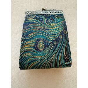 Cathayana Peacock Embroidered RFID Accordion Coin Purse Card Holder Gold Blue